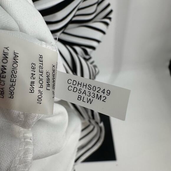 Calvin Klein Dress White Black Womens 6 Textured Striped Wave Bodycon Sleeveless - Picture 5 of 7